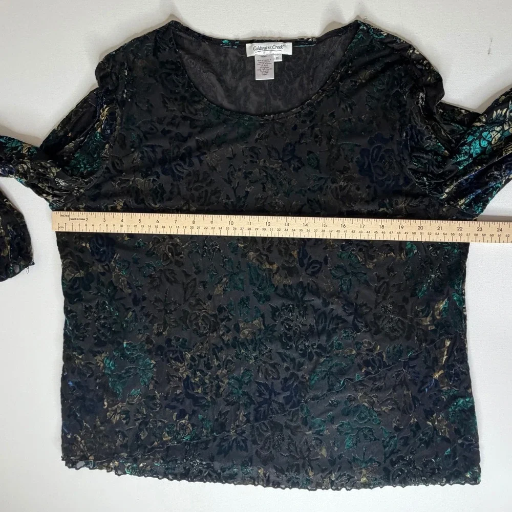 Coldwater Creek Velvet Burnout Floral Blouse Size‎ 1X Whimsigoth Artsy Sheer - Picture 9 of 9